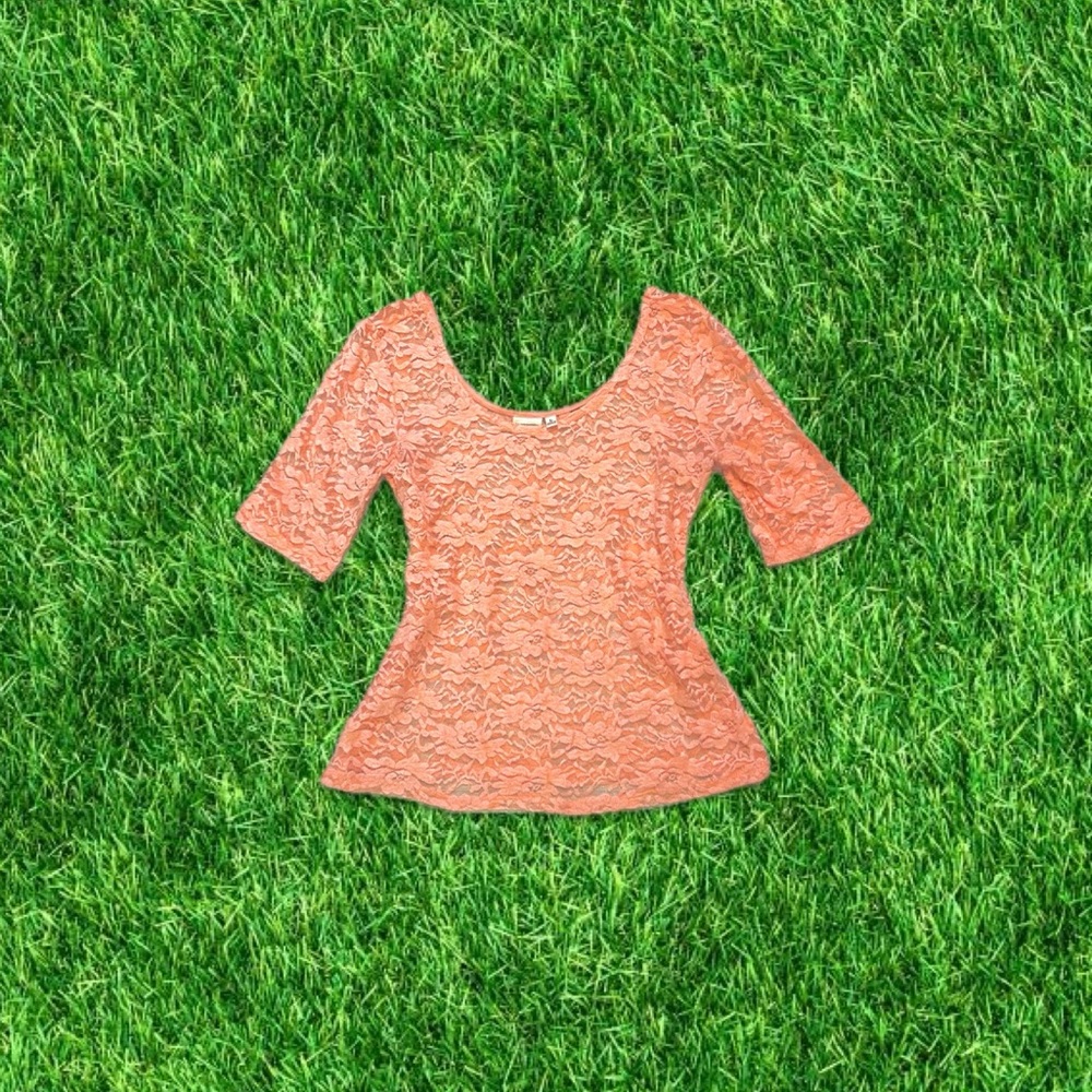 vtg y2k Mudd coral pink sheer lace fairy top